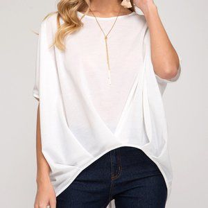 Pleated hem drop shoulder knit top